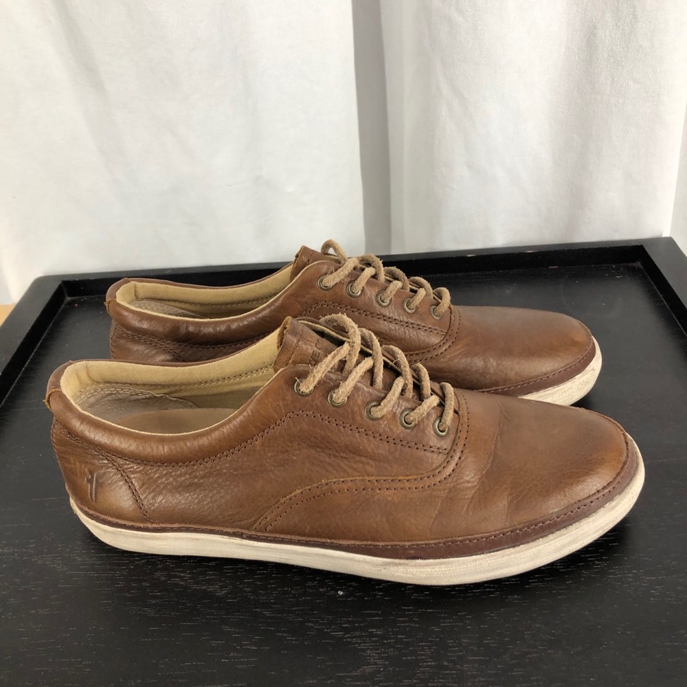 Frye tan leather sneakers lace-ups Greene Deck